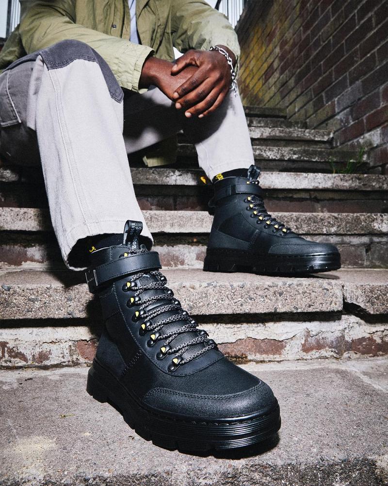 Black Men's Dr Martens Combs Tech Coated Canvas Ankle Boots | CA 438JPQ